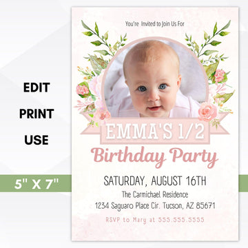 pink flower invitation boho